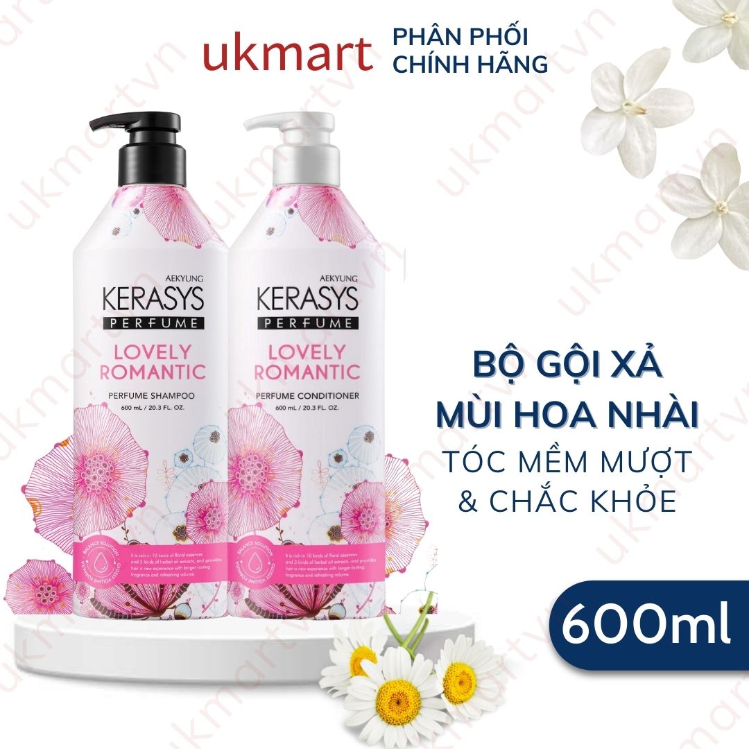 Dầu gội Dầu xả nước hoa Kerasys Lovely & Romantic 600ml làm sạch dịu nhẹ, lưu hương dài lâu