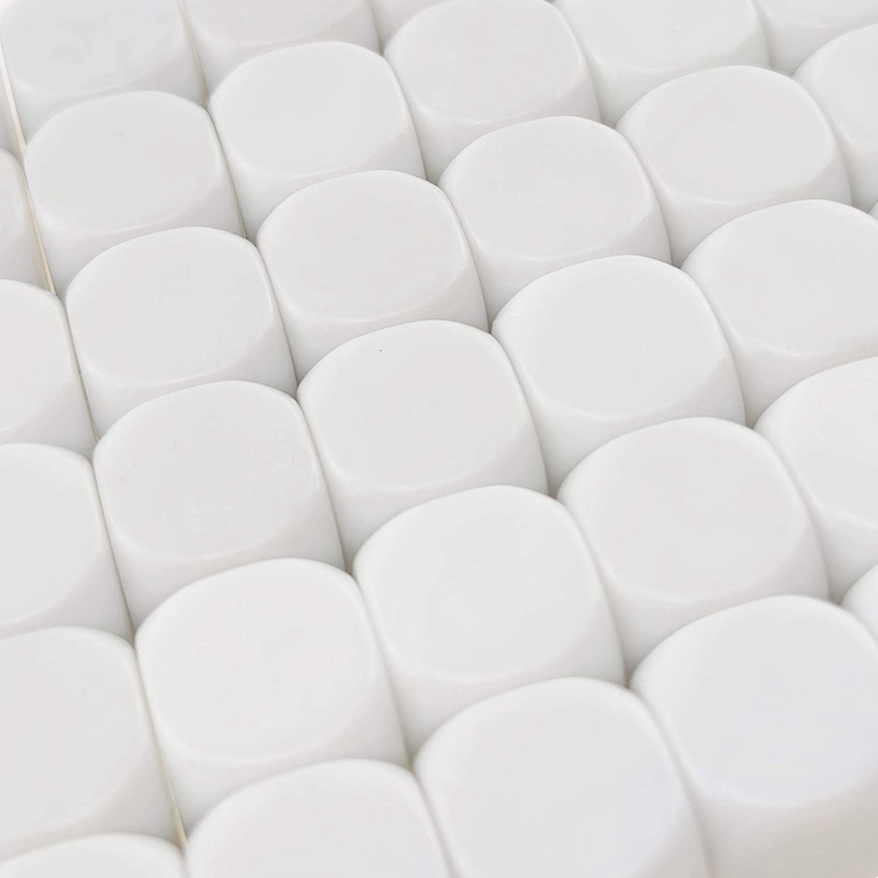 50 Pack 16MM Blank White Dice Set Acrylic Rounded D6 Dice Cubes for Game,Party,Fun,DIY Sticker and Math Teaching