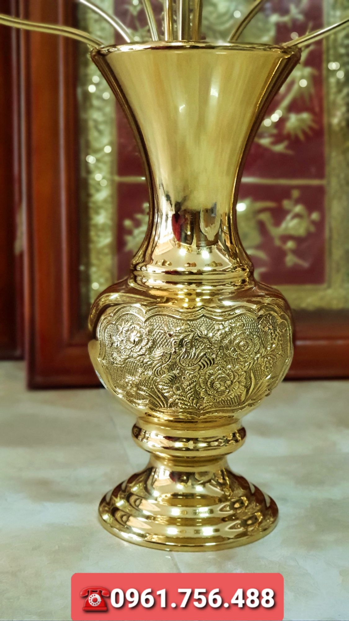 Đôi lọ hoa/ bình bông đồng vàng 30cm