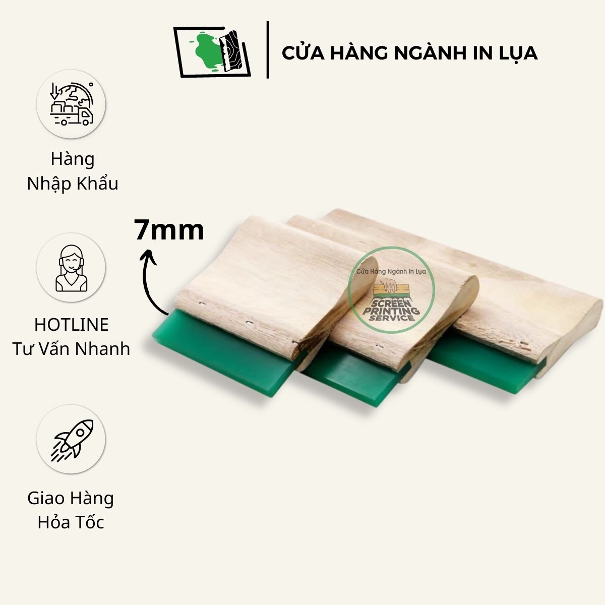 Dao gạt mực xanh lá in lụa dày 7mm, độ cứng 65A (Mềm)