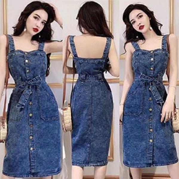 Yếm jean nữ thắt dây eo