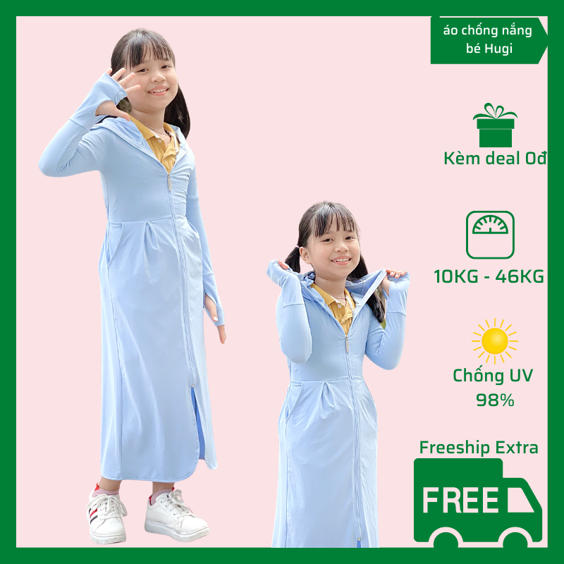 [HCM]Áo chống nắng dài cho bé gái vải thông hơi màu xanh