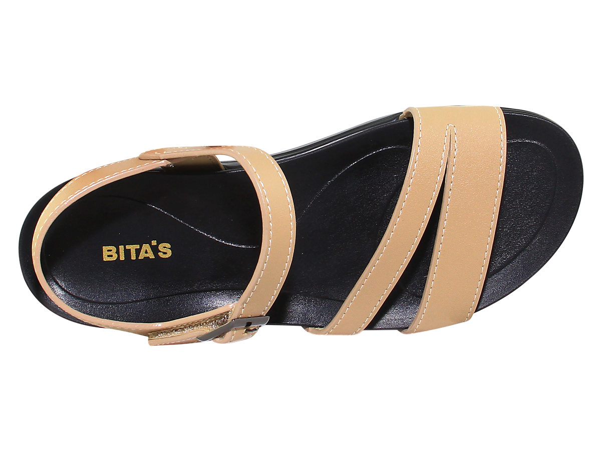 Sandal đế bằng nữ Bita's SHANA.03 (Đen + Kem + Vàng bò)