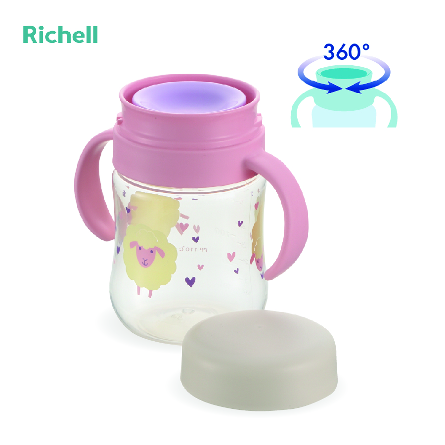 Bình tập uống Richell 360 độ Mugood hồng