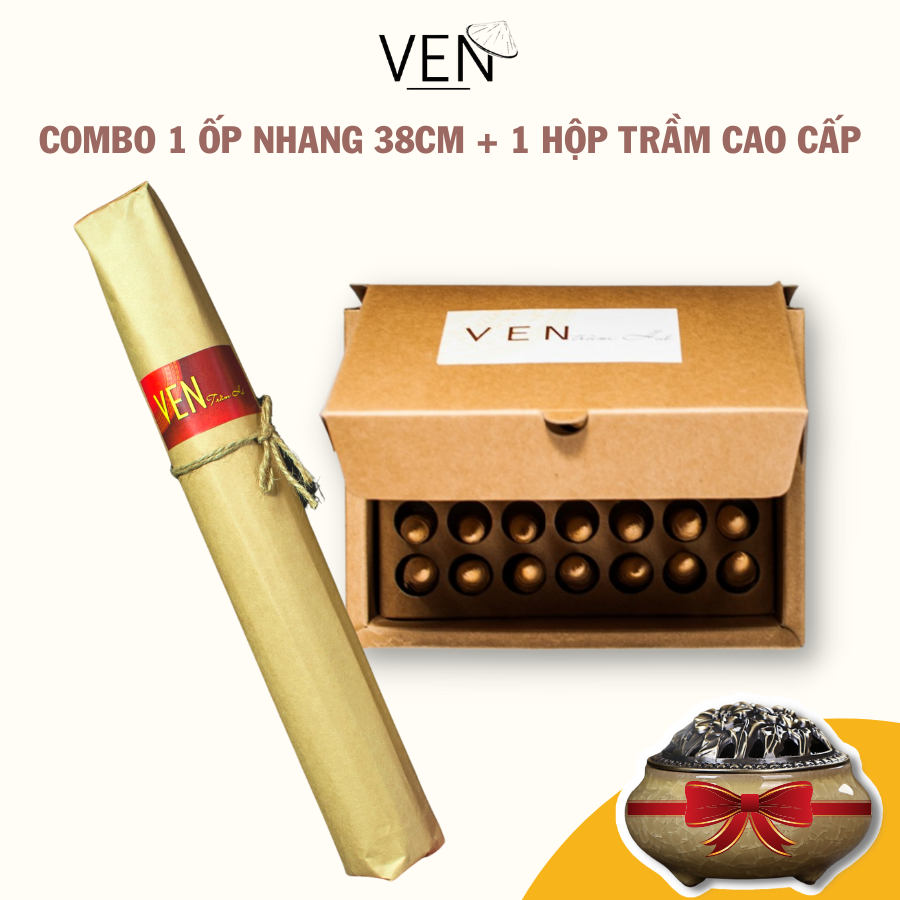 Bộ nhang 38cm và nụ trầm cao cấp 35 viên, trầm hương thiên nhiên xông nhà, thờ cúng