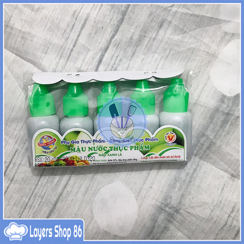 Vỉ 5 chai màu thực phẩm Việt Nam chất lượng cao, màu nước thực phẩm Thiên Thành, màu nước tạo màu Việt Nam 50ml, Màu thực phẩm các màu hàng Việt Nam chất lượng cao, 5 chai màu thực phẩm viêt nam