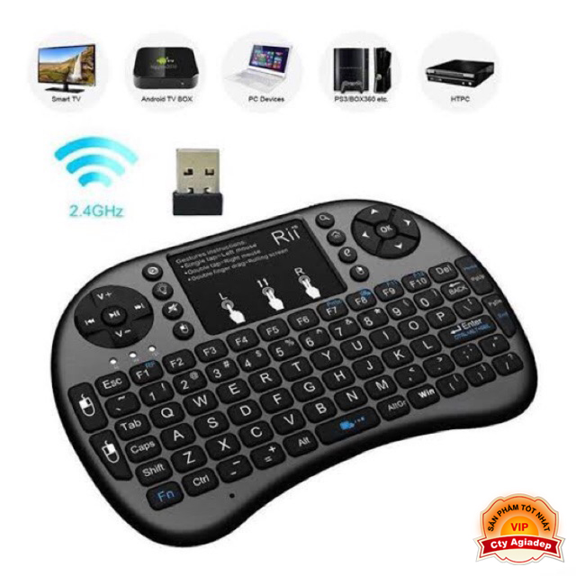 Bàn phím không dây mini keyboard kiên chuột cảm ứng đa năng wireless