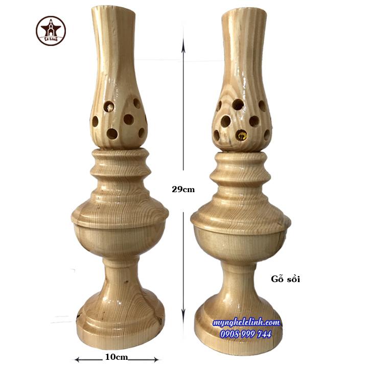 Cặp đèn thờ gỗ sồi cao 25cm