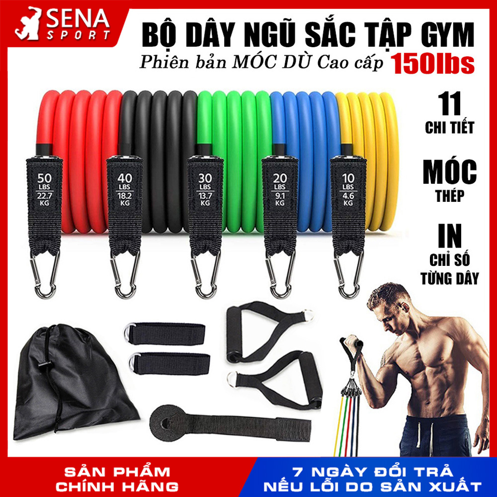 Bộ 5 dây ngũ sắc kháng lực tập gym - móc thép chắc chắn, đàn hồi cực tốt
