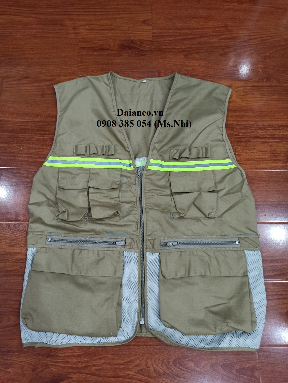 Áo Gile vải kaki phối lưới kèm phản quang 8 túi- Hình thật
