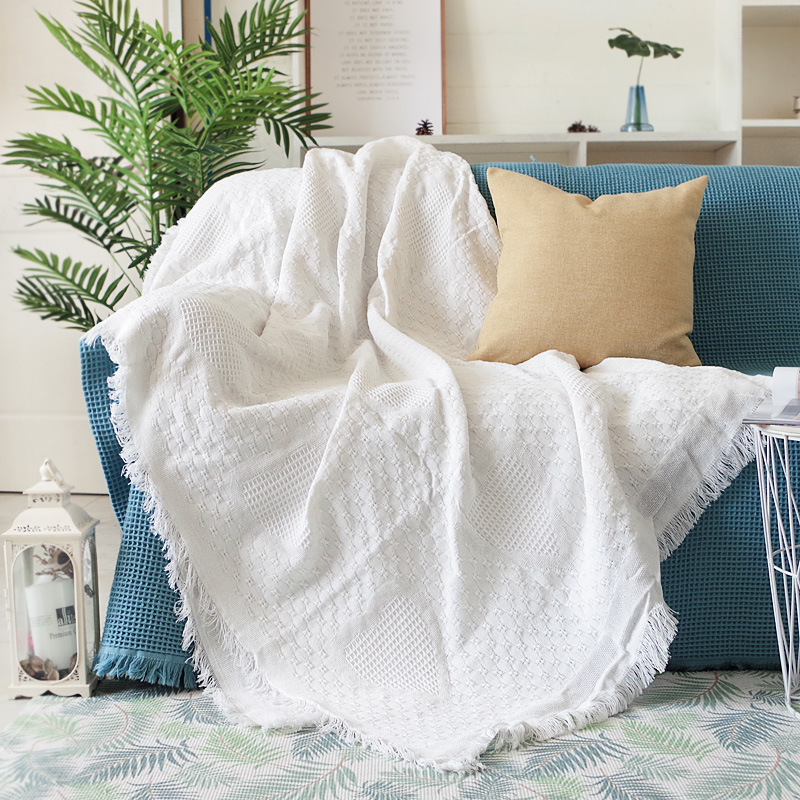 Chăn Thảm Phủ Ghế Sofa Đan Len Tua Rua Màu Trơn Phong Cách Hiện Đại