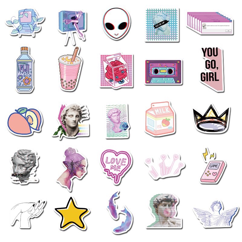 [HCM]Sticker Hình Dán Nghệ Thuật Tông Tím Mộng Mơ