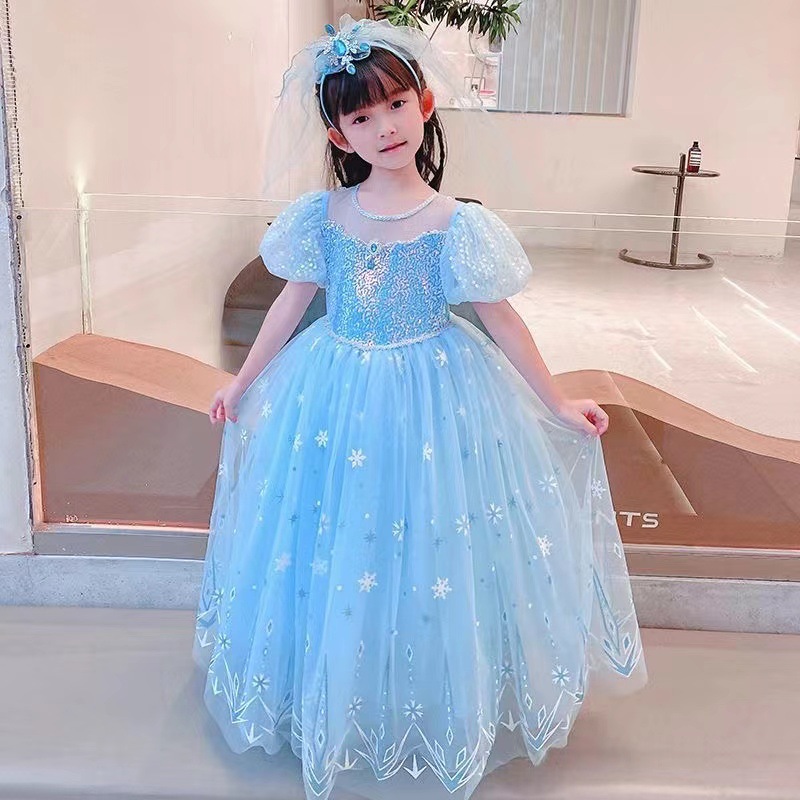 Đầm elsa bé gái tà dài cho bé từ 3 - 8 tuổi