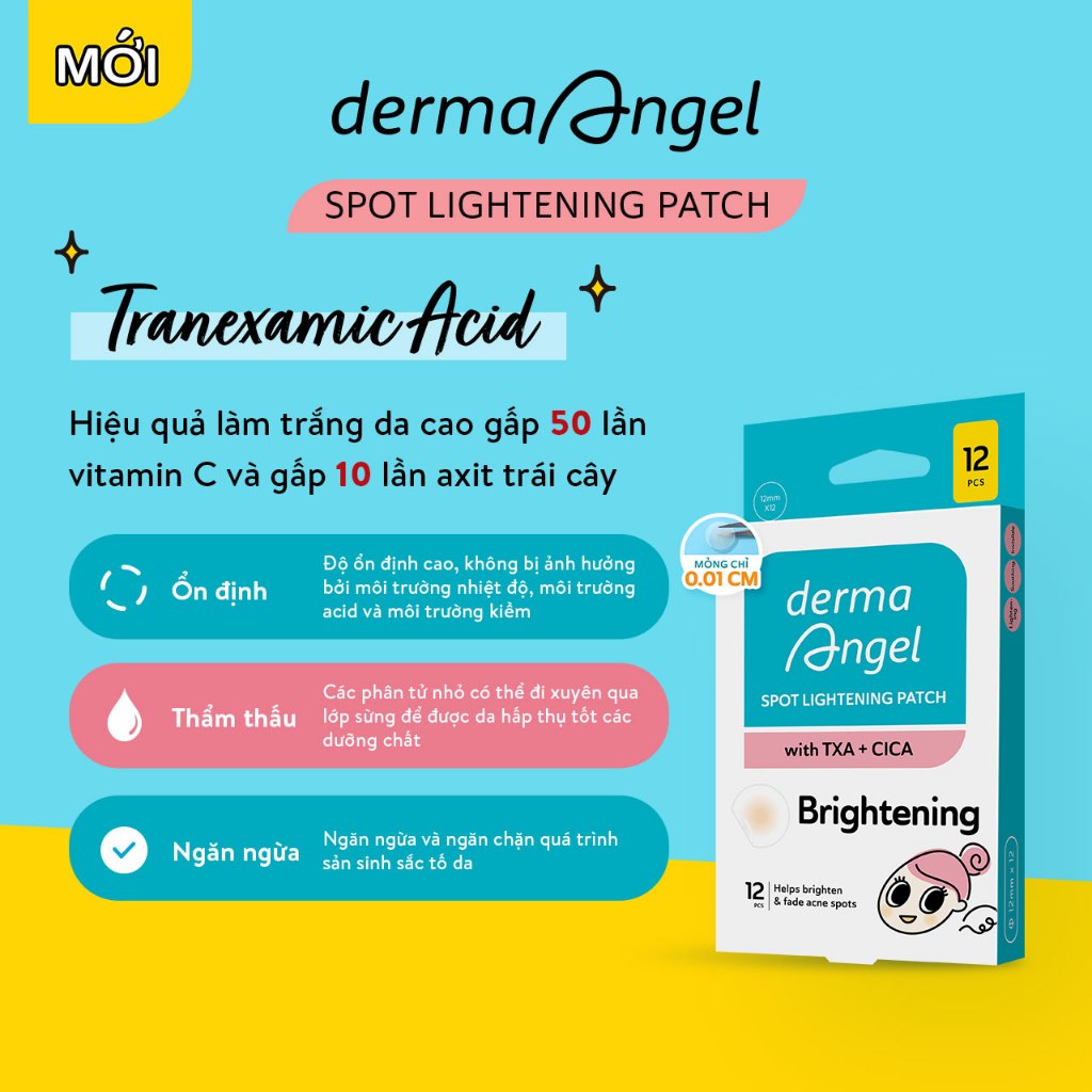 Combo 3 Miếng Dán Mụn Derma Angel Acne Spot Lightening Patch 12 Miếng