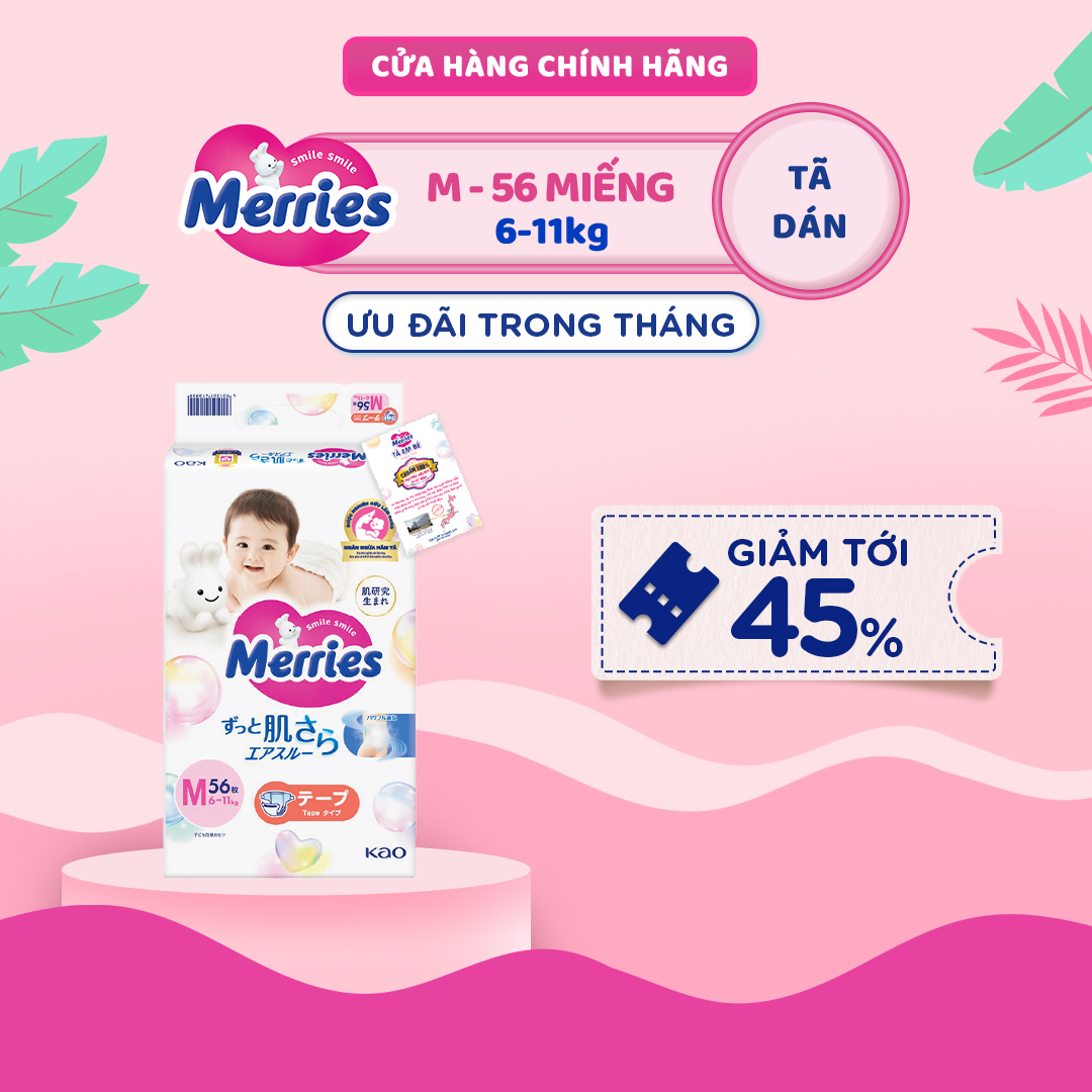 Tã/bỉm dán Merries size M - 56 miếng (dành cho bé từ 6 - 11kg)