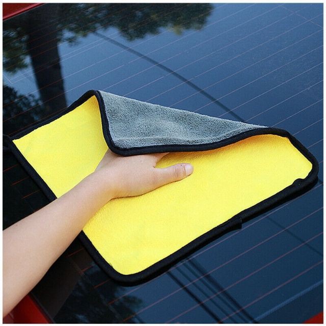 (khăn lau ô tô chuyên dụng) Khăn lau xe lông cao 2 mặt vàng xám 30*30cm