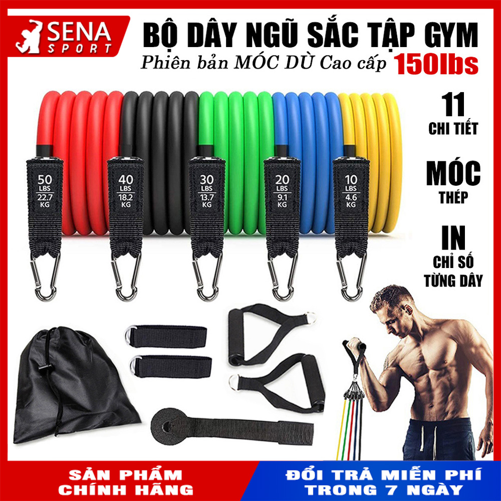Dây kháng lực tập Gym - Dây cao su đàn hồi tập Gym đa năng - Bộ 5 dây ngũ sắc móc thép mực bền