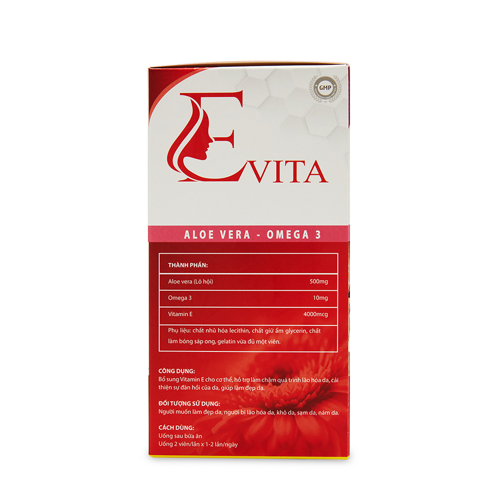 Viên uống đẹp da E VITA 400 Vitamin E đỏ, Omega 3, tinh dầu lô hội giảm nám sạm da, chống lão hóa - Chai 60 viên