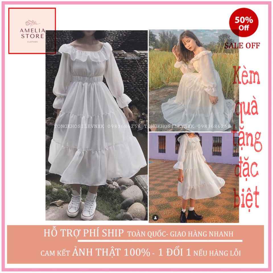 ( ẢNH THẬT) ĐẦM NỮ, VÁY ĐẦM CÔNG CHÚA TRẮNG TRỄ VAI DÁNG XÒE ULZZANG THỜI TRANG HÀN QUỐC,AMELIA. ĐẦM XÒE NỮ, ĐẦM NỮ DÁNG SUÔNG, ĐẦM SỰ TIỆC, ĐẦM TRẮNG HÀN QUỐC