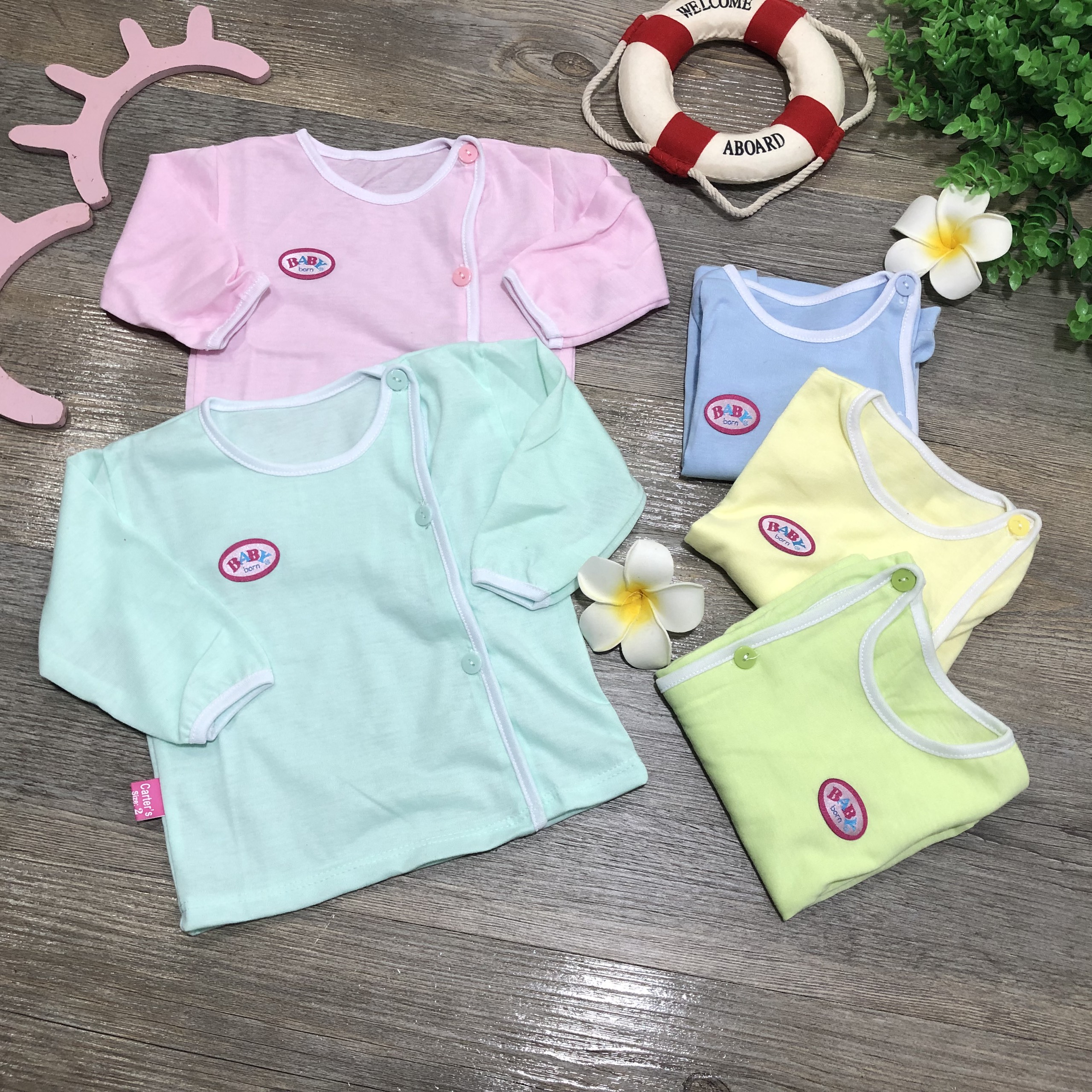 Áo sơ sinh dài tay Baby born cho bé, áo dài mỏng thoáng mát cho bé sơ sinh