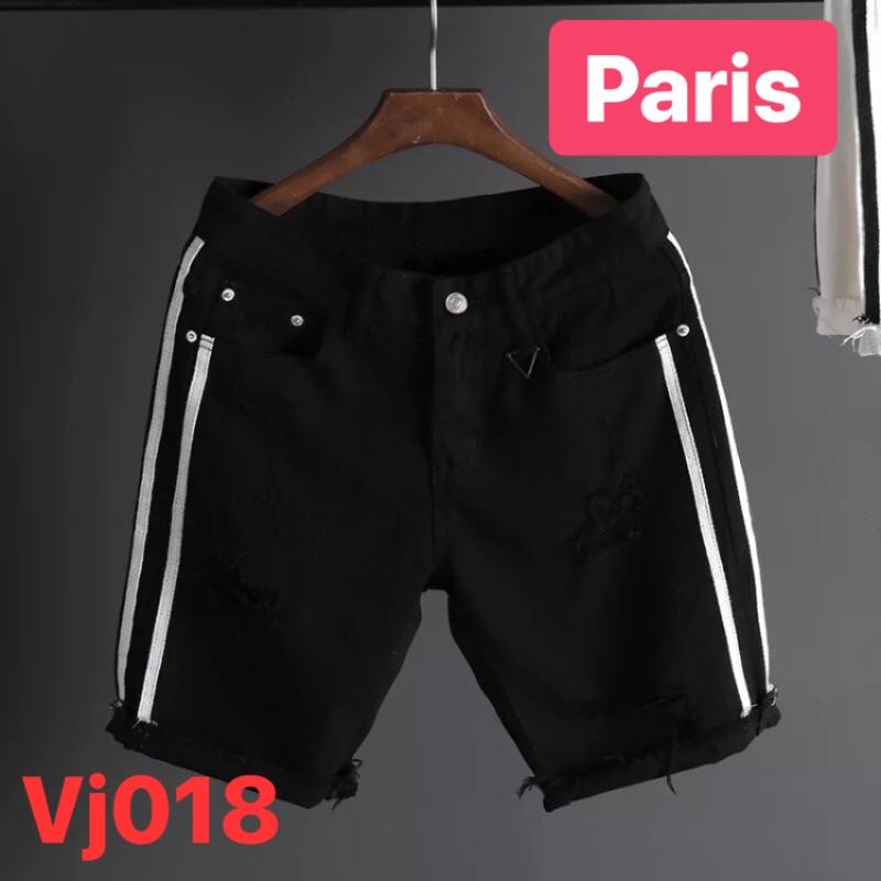 QUẦN SỌT SHORT LỬNG NGỐ JEAN NAM ĐEN TRẮNG 2 SỌC HÀN QUỐC CAO CẤP - PARIS FASHION