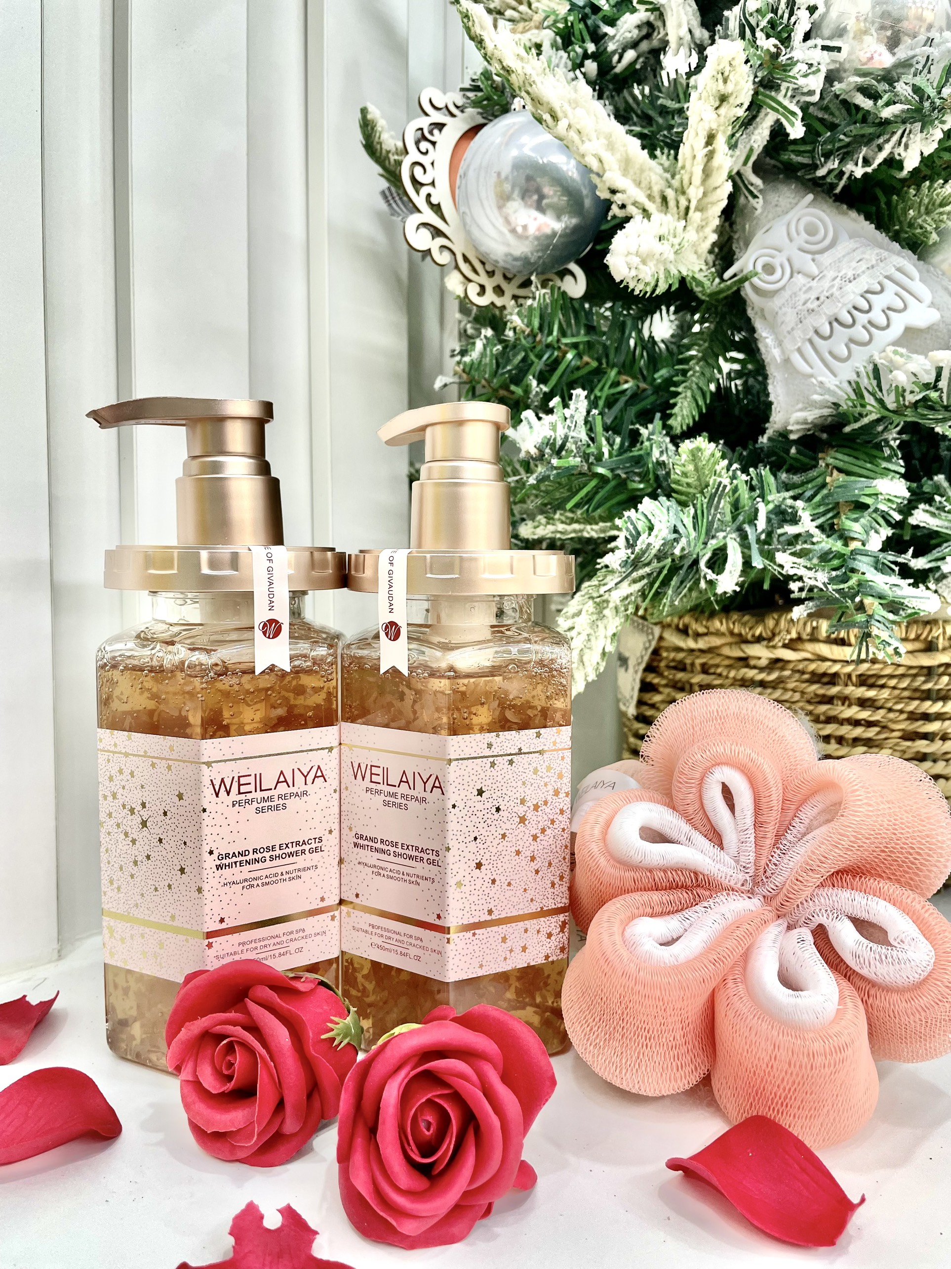 Sữa tắm trắng da tủy mật hoa hồng Damask Weilaiya 450ml