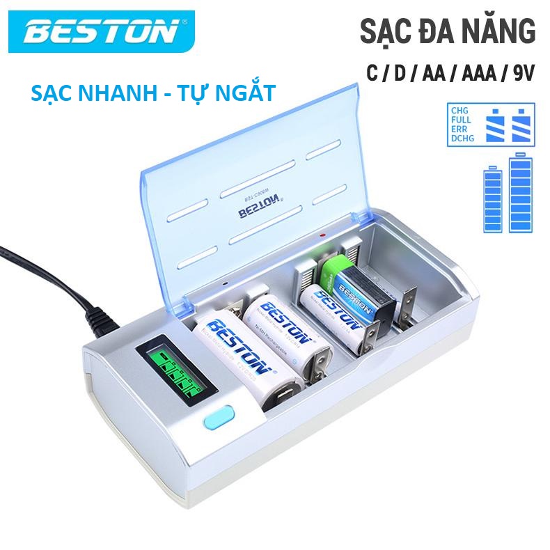 Bộ Sạc Pin Đa Năng BESTON C906W dùng cho pin AA AAA 9V C D Sạc nhanh