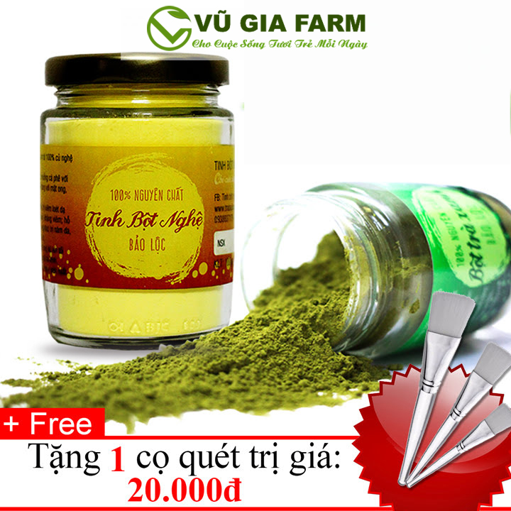 Combo Bột Trà Xanh + Tinh Bột Nghệ Nguyên Chất Vũ Gia (100g/ hũ) + Tặng Cọ Quét- Sạch Mụn, Sáng Da, Giảm Thâm Nám, Se Khít Lỗ Chân Lông An Toàn - Đã được kiểm nghiệm y tế
