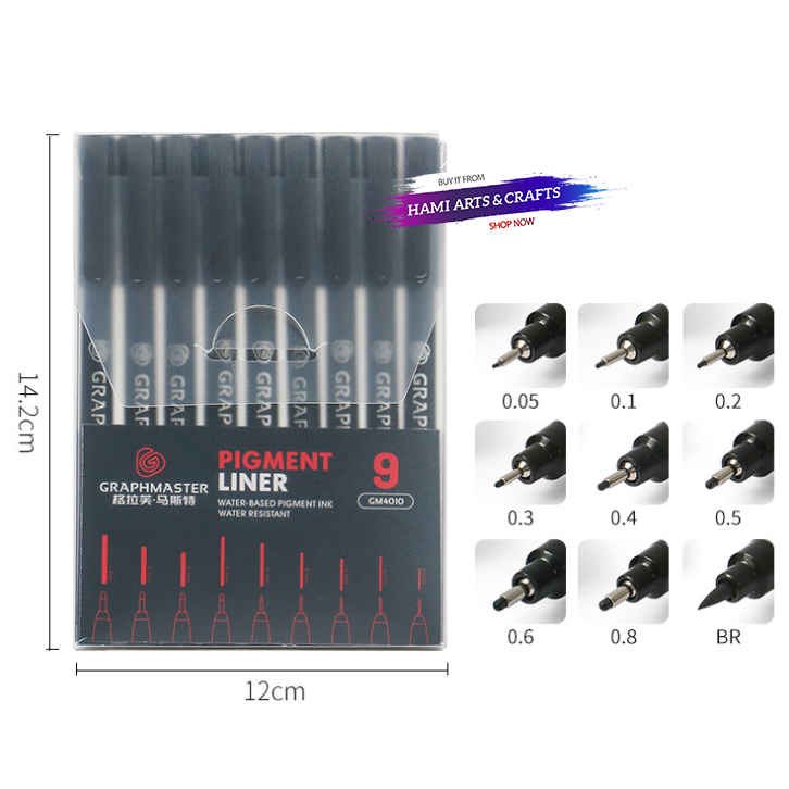 Bút line kháng nước Graphmaster bộ 9 cây