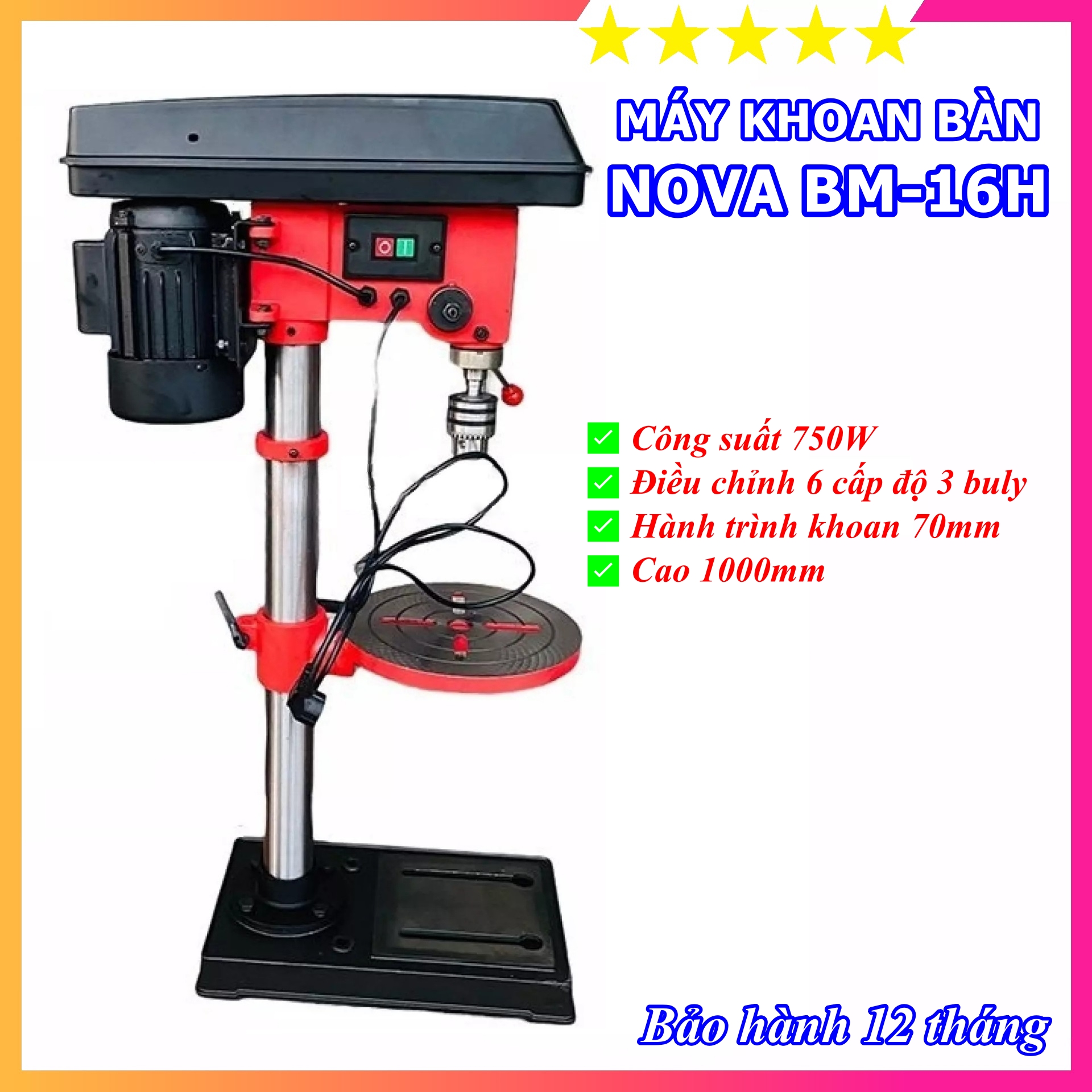 Máy khoan bàn nova bm-16h - cao 1000cm - công suất 750w - bảo hành toàn quốc 12 tháng