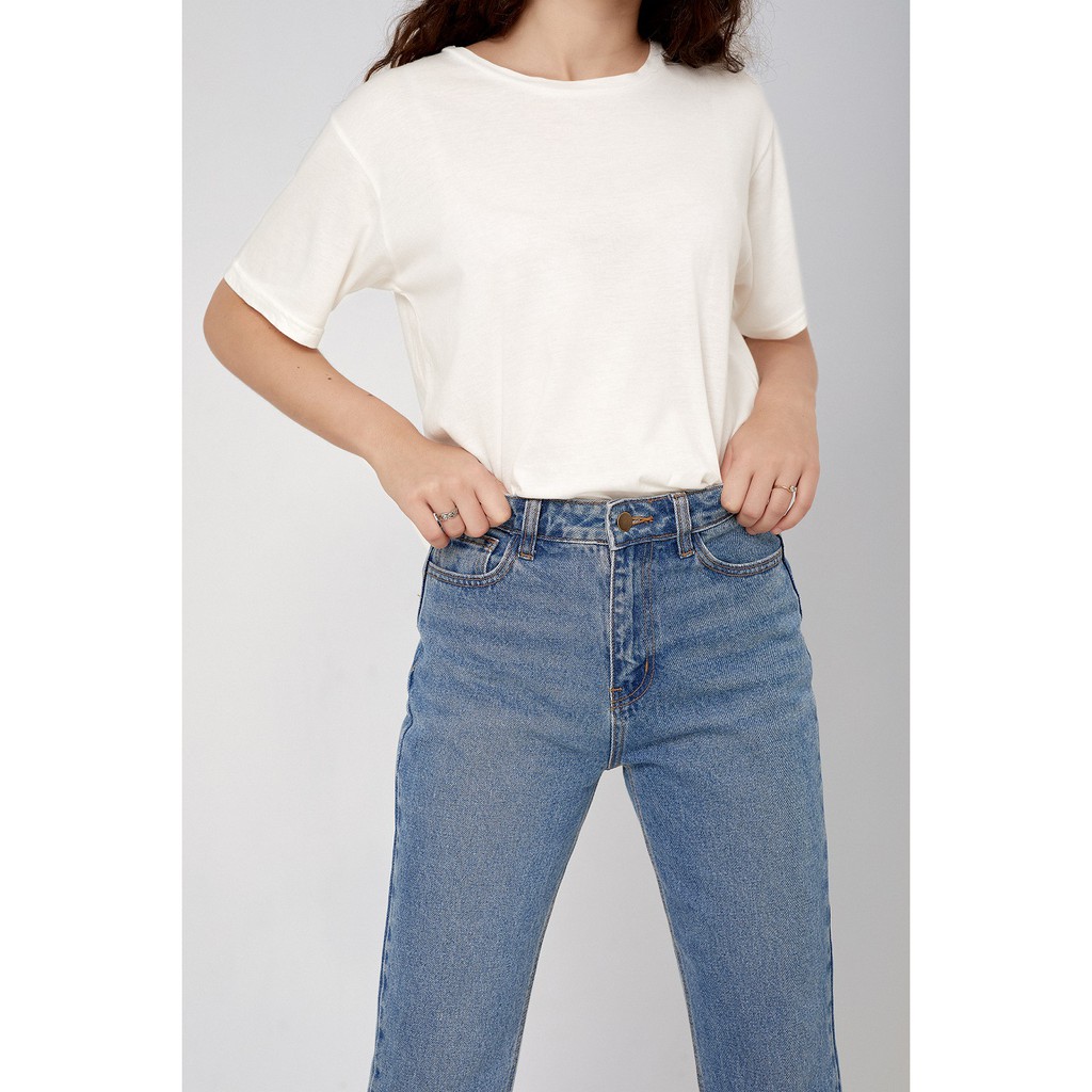 Quần Jeans Lưng Cao Nữ - Momfit Aqua Blue  ( Mã MFJ - 02B )