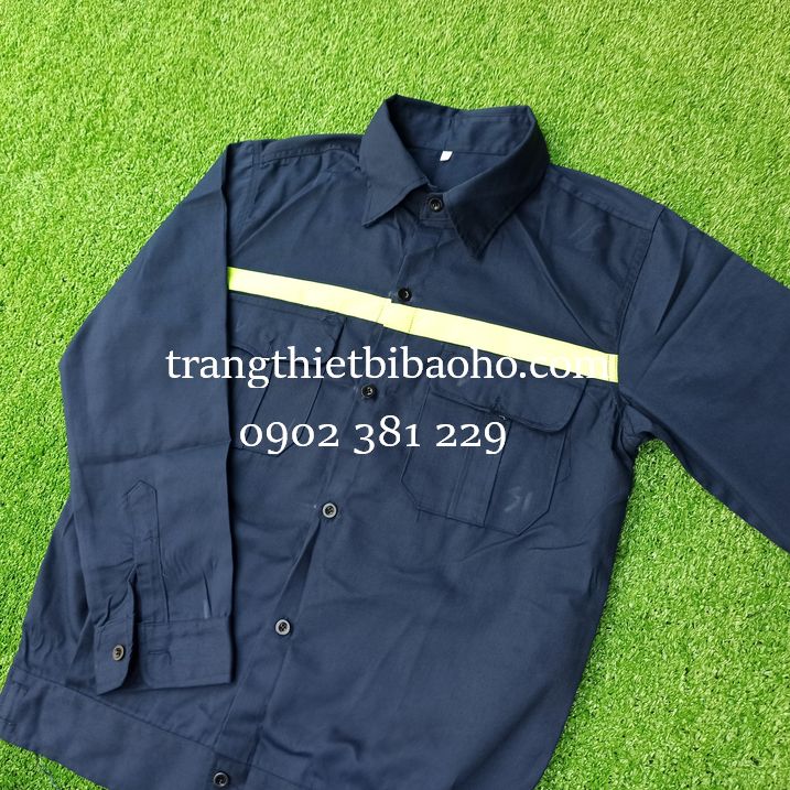 Áo đồng phục công nhân, kỹ sư vải kaki Nam Định phối phản quang màu tím than