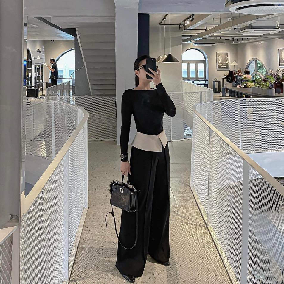 COCO SIN - Quần Đen Xẻ Lai Phối Lưng