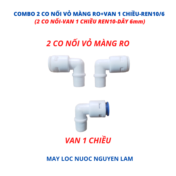 (HCM) Combo 2 Cút Nối Vỏ Màng RO+Van 1 Chiều Máy Lọc Nước RO (3 cái)