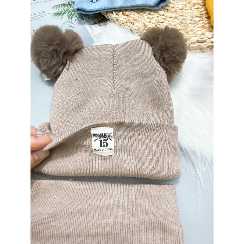 Set of 2 Cotton Wool Hats with Scarf for Babies