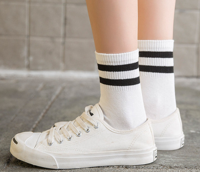 Vớ tất cotton cổ lửng kẻ sọc nhiều màu basic