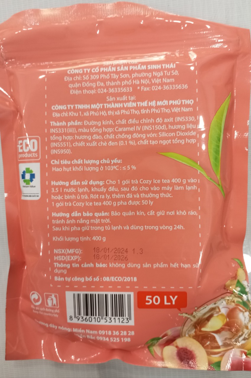 TRÀ COZY ICE ĐÀO HÒA TAN GÓI 400G MẪU MỚI