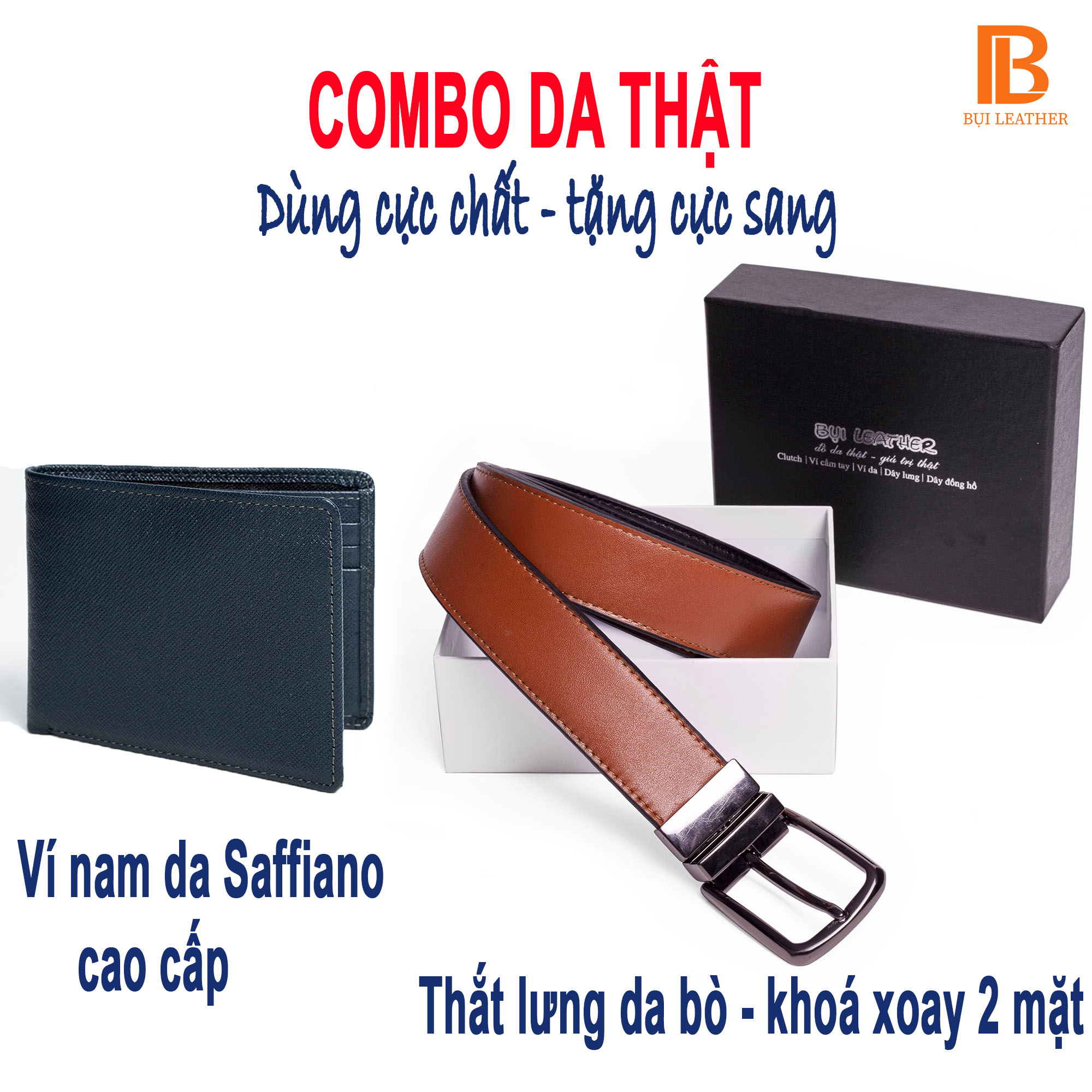 [Quà tặng không bán] Combo ví nam và thắt lưng nam DA THẬT, thương hiệu Bụi leather