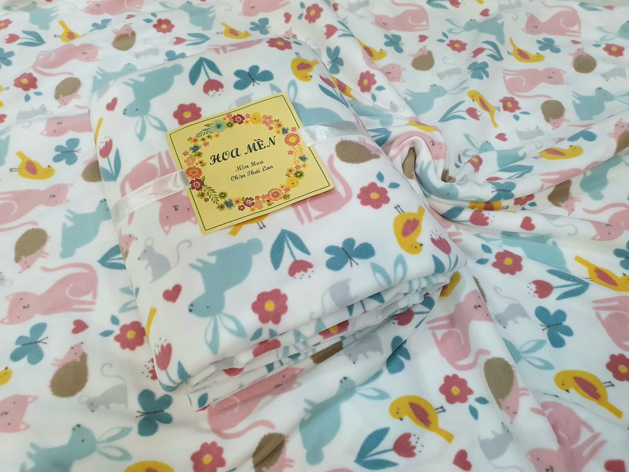 Mền nỉ Thái THỎ MÈO văn phòng đi học