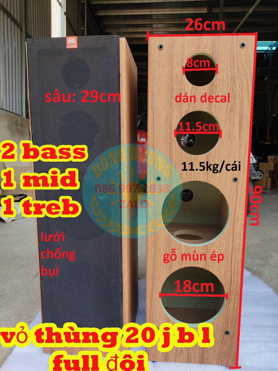 VỎ THÙNG 20 JBL 4 ĐƯỜNG TIẾNG - 2 BASS - 1 MID 1 TREBLE - GIÁ 1 CÁI -  VỎ THÙNG FULL ĐÔI LOA 2 TẤC