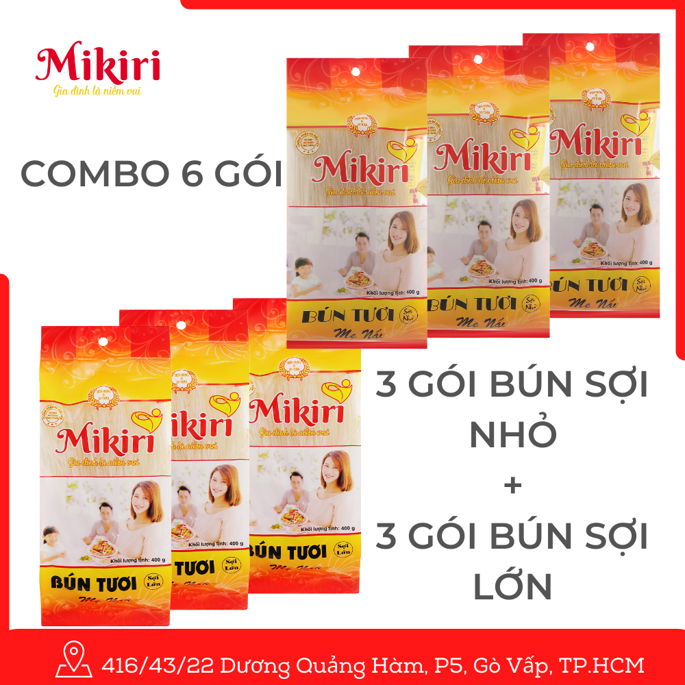 Combo 6 bún Mikiri (3 bún tươi sợi lớn, 3 sợi nhỏ)