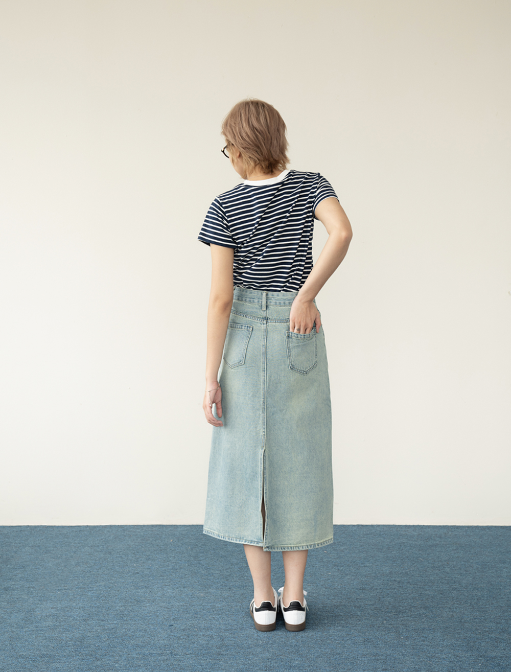BLEUBIRD Chân váy denim dáng dài Midi Jeans Skirt