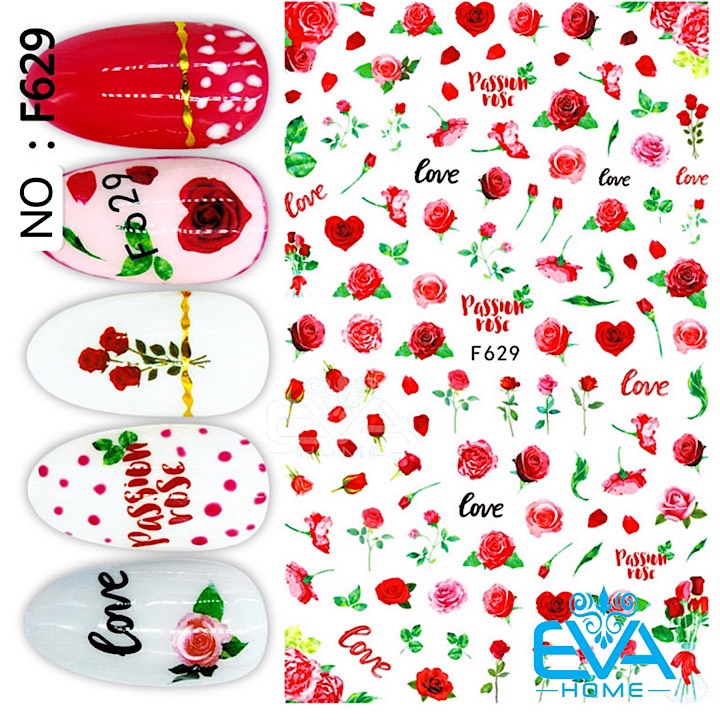 Miếng Dán Móng Tay 3D Nail Sticker Tráng Trí Hoạ Tiết Hoa Hồng Passion Rose F629