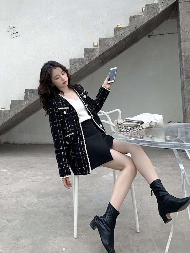 CHUNN Áo khoác dạ tweed siêu xinh