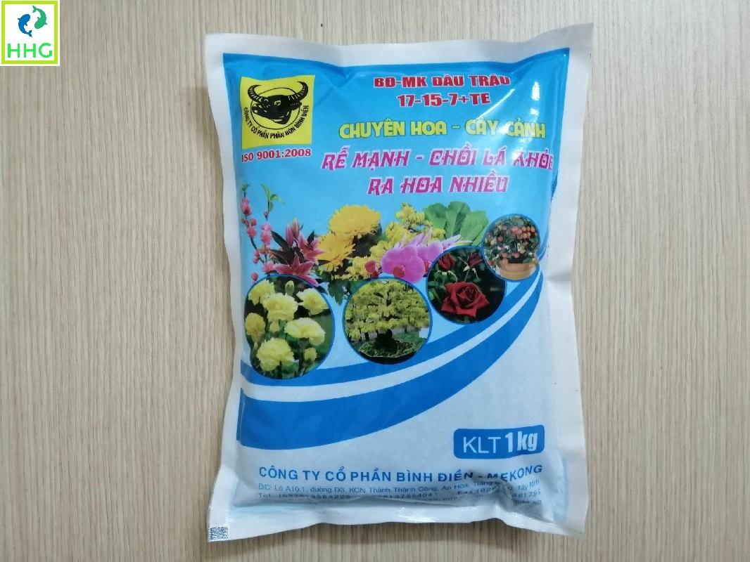 Đầu trâu bđ-mk 17-15-7+te chuyên hoa - cây cảnh rễ mạnh - chồi lá khỏe , ra hoa nhiều gói 1kg
