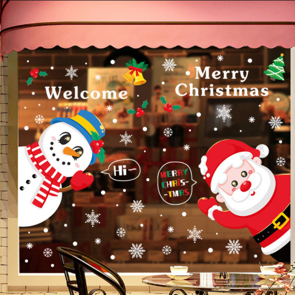 Decal trang trí Noel Hít Tĩnh Điện 2 mặt - Người tuyết Wellcome cùng Noel