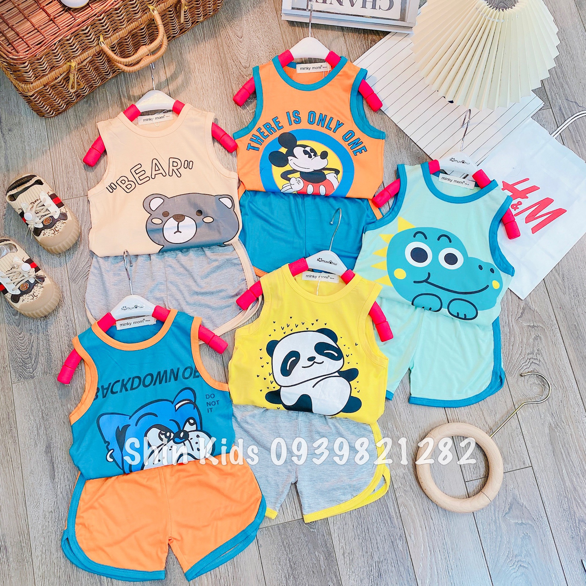 Free Ship Bộ Ba Lỗ Phối Màu Chất Thun Lạnh In Hình Cún Siêu Dễ Thương Dành