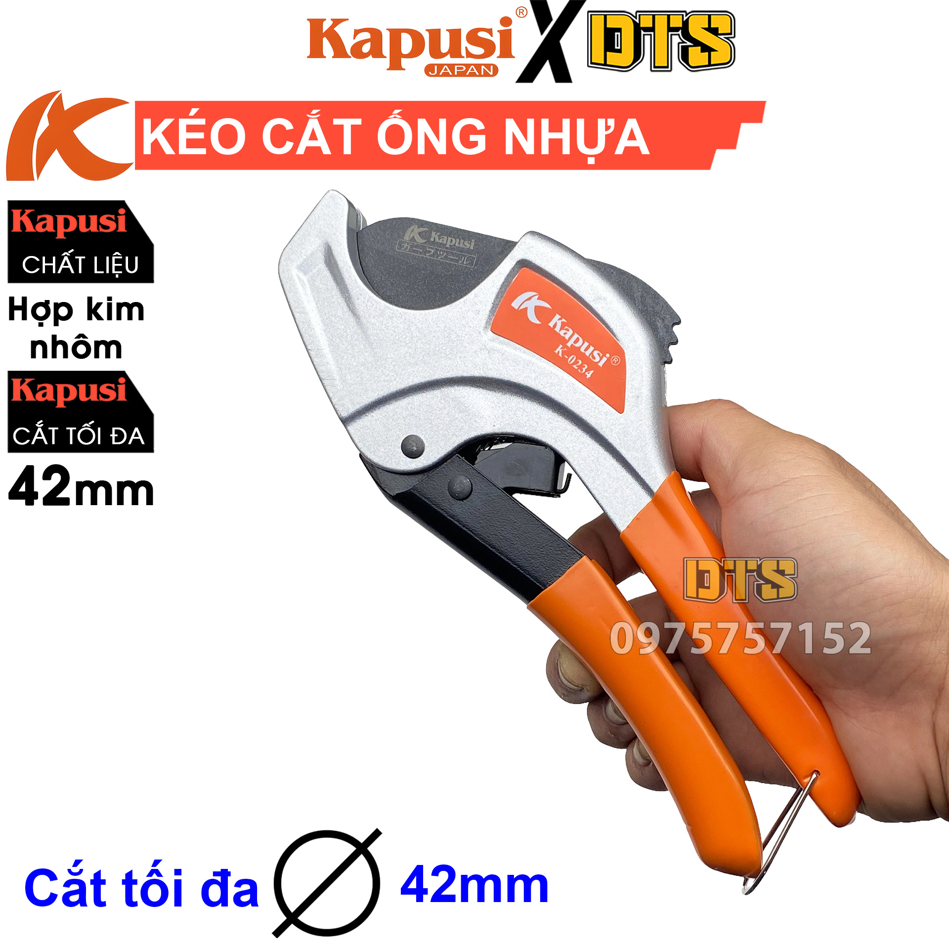 Kéo cắt ống nhựa Nhật PVC, PPR, PE, PU Kapusi JAPAN 42mm (Tiêu chuẩn)