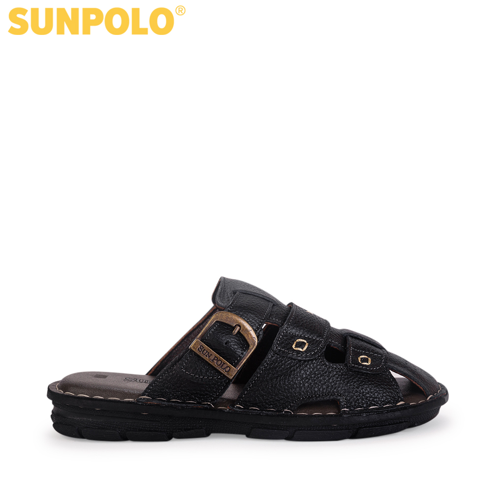 Dép nam bít mũi da bò SUNPOLO ABI020 (Đen, Nâu)