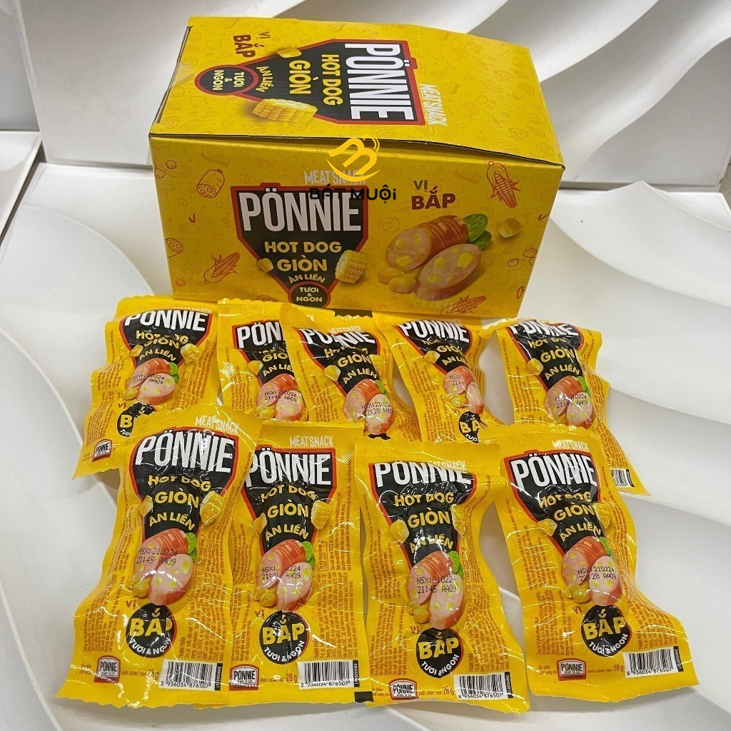 Hộp 20 cây Xúc xích Ponnie Hot dog giòn ăn liền 28g